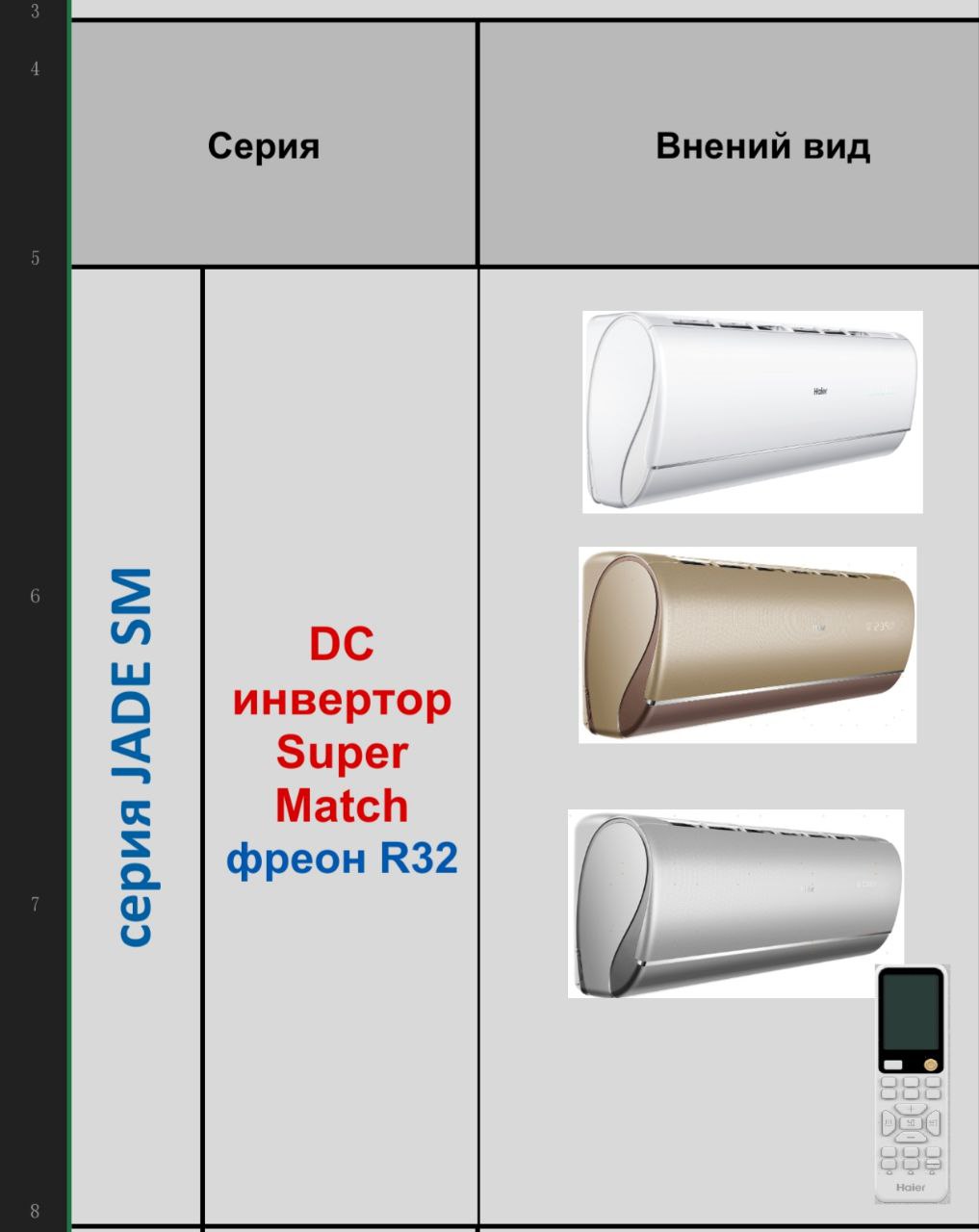 У хаера в серии Jade sm есть серый ...